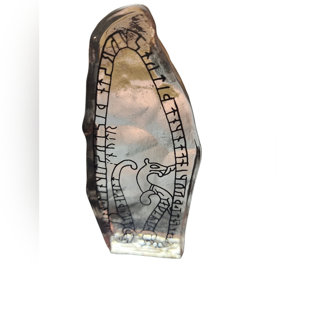 LINDSHAMMAR "RUNSTEN" Runic Inscription Crystal Glass Block Sweden In Org Box